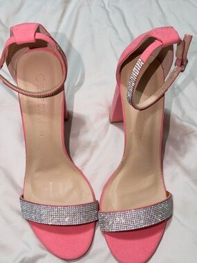 Diva Hot Pink Crystal-Embellished Ankle-Strap Heels